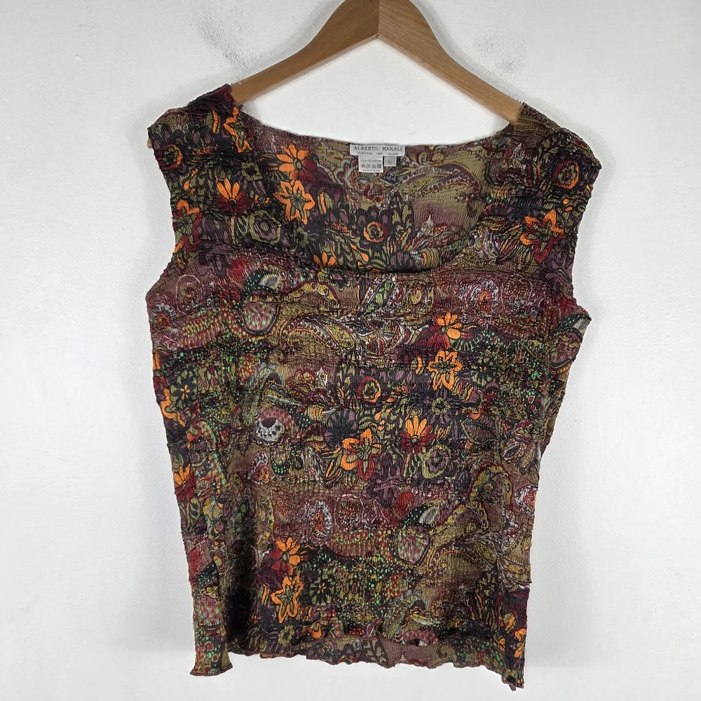 Alberto Mikali Vintage 90s Shirred Crinkle Textured Tank Cardigan Matching Set